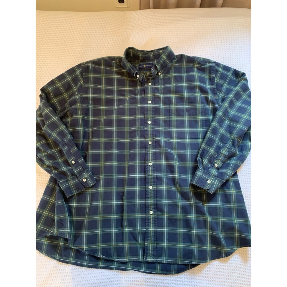 Ralph Lauren ‎ Blue Green Plaid Long Sleeve Button Down Shirt 3XB 3TG